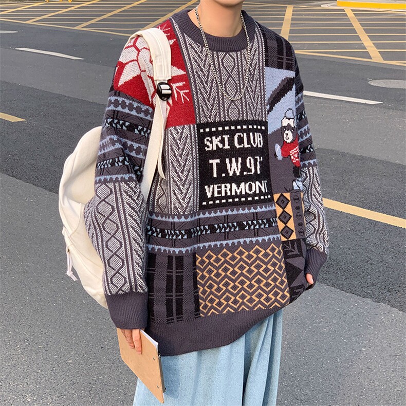 M3106-P80秋冬新款圆领毛衣男针织衫学生宽松潮大码上衣外套控98，男装针织衫/毛衣，电商A009A（原A058A）