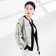 2025年秋季新款电脑提花拉链款针织开衫休闲时尚通勤，女装针织衫/毛衣，奢优羊绒