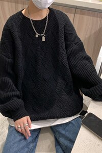 2025新款个性针织衫宽松毛衣圆领纯色休闲大码男35109P68控88图片