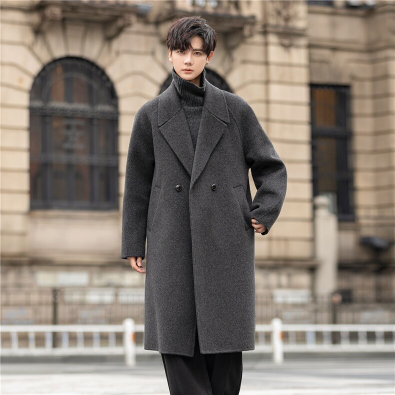 全羊毛设计师款大衣高级感中长款双面呢外套男95562-P560控1128,女装短外套,电商A355（原A415）