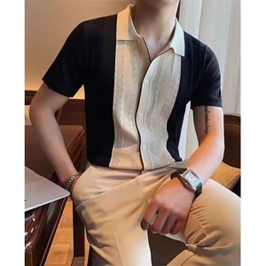 季新款男士休闲轻奢短袖衬衫时尚商务休闲修身拼接半袖 T66001图片