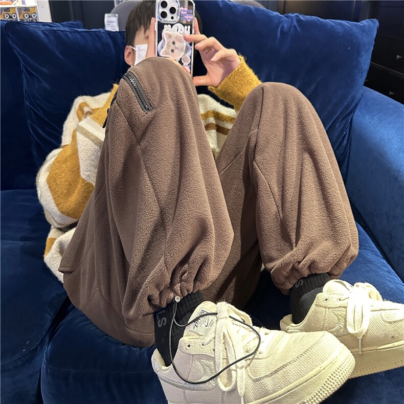 港风冬季保暖双面摇粒绒裤脚松紧潮流卫裤B315-K23496-P65控78,男装休闲裤,电商B315