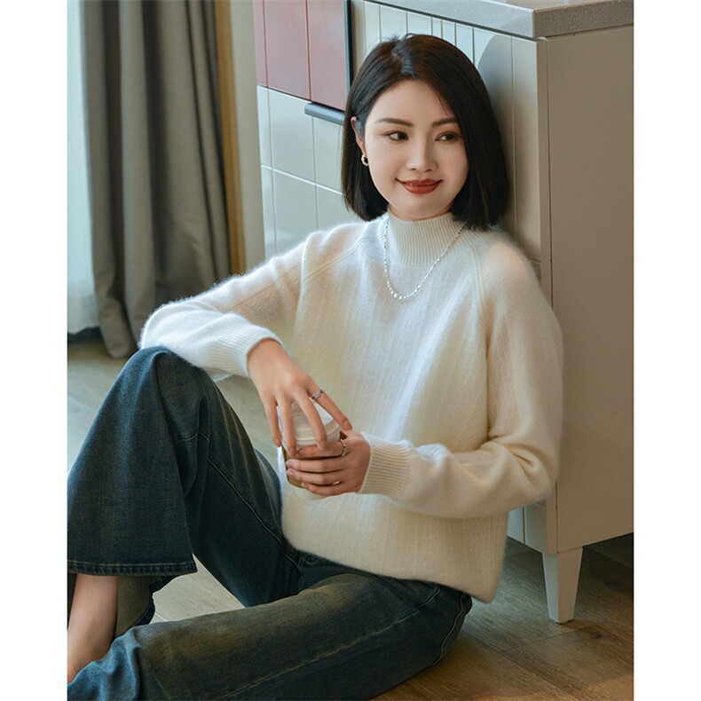 秋冬季女士百搭七针双线半高领羊毛衫,女装羊毛衫,宋氏羊绒