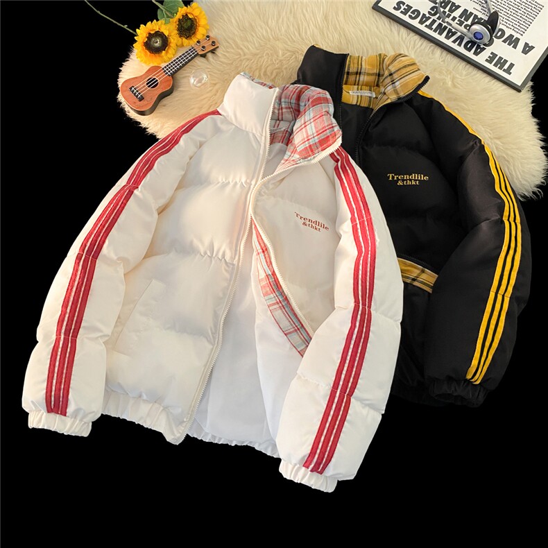 2025 中性款三道杠棉衣棉服拼接印花格子面包服加厚保暖 P65-1620图片