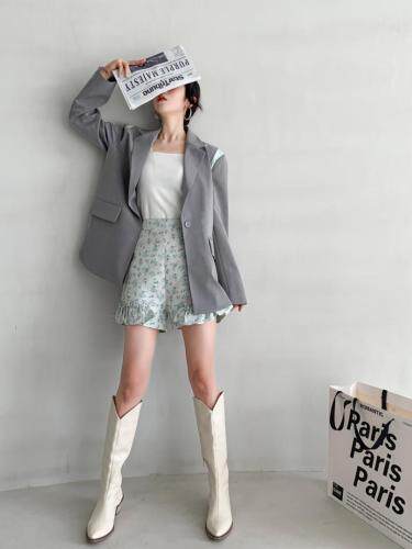 春装新款套装品质手工西装撞碎花短裤 更多新款关注CB，女装职业装，CB-C