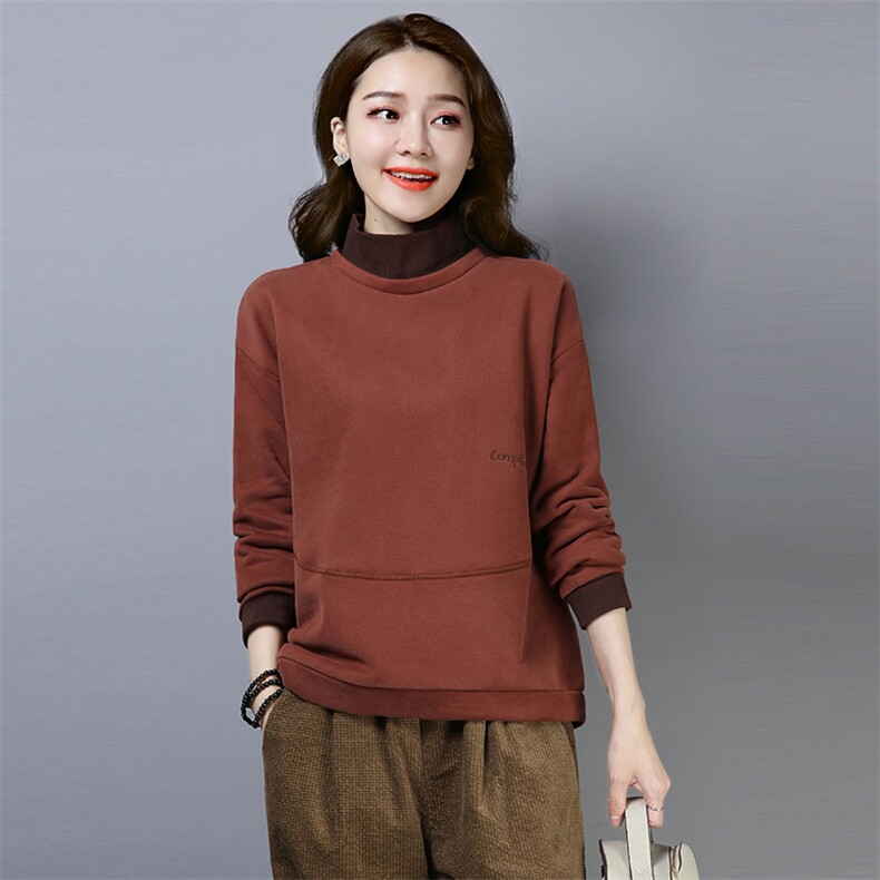 中年加绒加厚卫衣女秋冬装新款半高领大码遮肉打底衫妈妈洋气上衣,女装卫衣/绒衫,简韵佳
