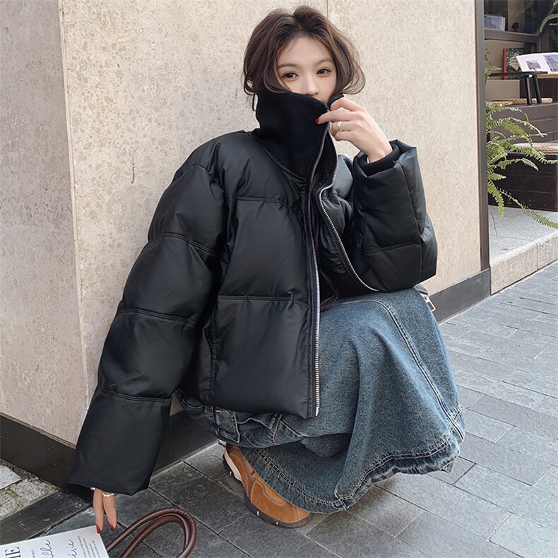 现货主推！！黑色针织拼接PU皮羽绒服2C205-8877-P265-K388,女装羽绒服,2C205