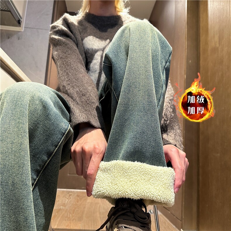 XZ616 秋冬重磅加绒加厚黄泥百搭直筒休闲牛仔裤 TY1145 P65控78图片