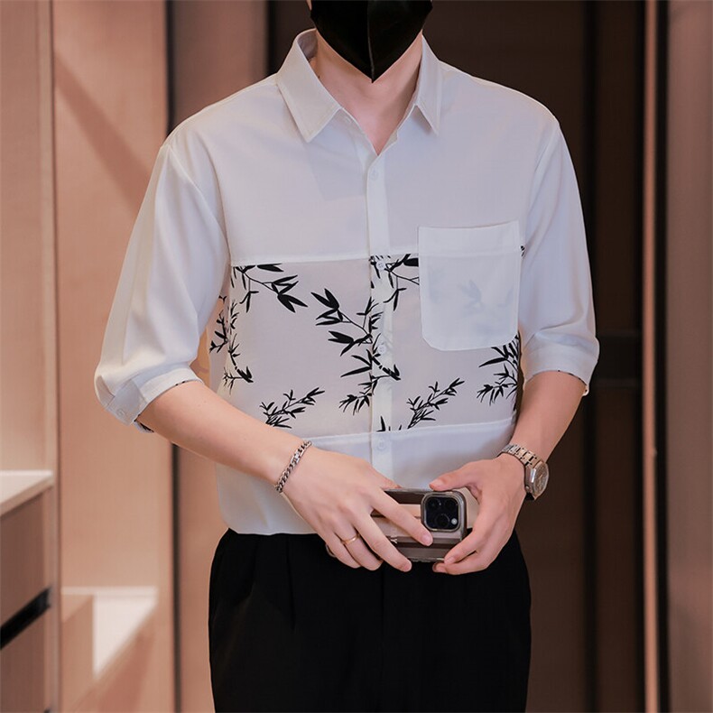 夏男x小伙立领纯色衬衫男休闲宽松风衬衣轻熟风A236-82569-P55,男装衬衫,电商A236