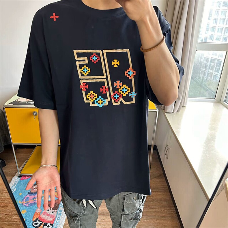 万针全刺绣工艺 高品质260克双纱纯棉美式高街短袖T恤 特P33图片