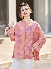 新中式印花国风短外套女2025春秋新款宽松气质百搭年轻款唐装上衣，女装短外套，沁沁公主