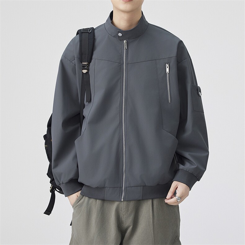 秋季新款宽松棒球领夹克男纯色上衣外套DSA157B-JK7925-特P63,男装夹克,电商A157B