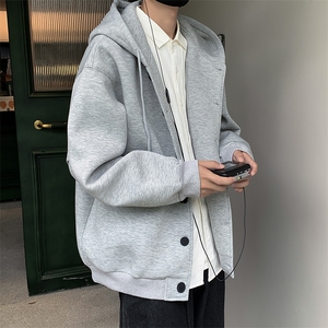 开衫卫衣男韩版潮流高街帅连帽灰色2024秋季ins宽松外套WB199-P49图片