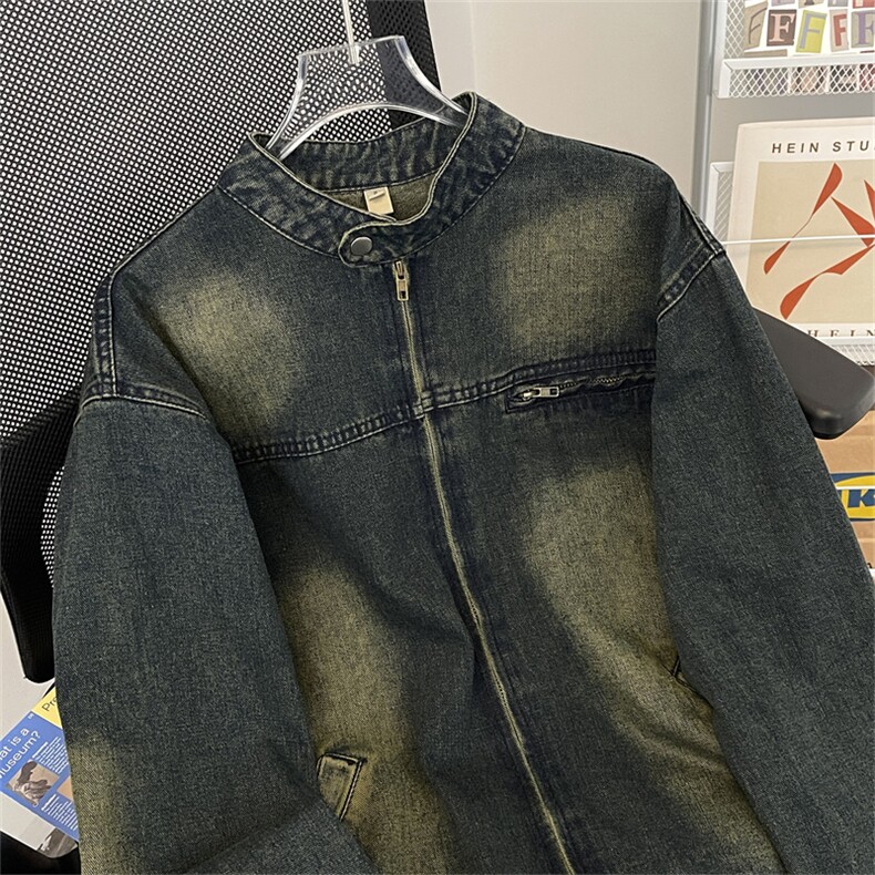 牛仔外套男士春秋季高级感痞帅炸街美式复古水洗做旧宽松休闲夹克图片