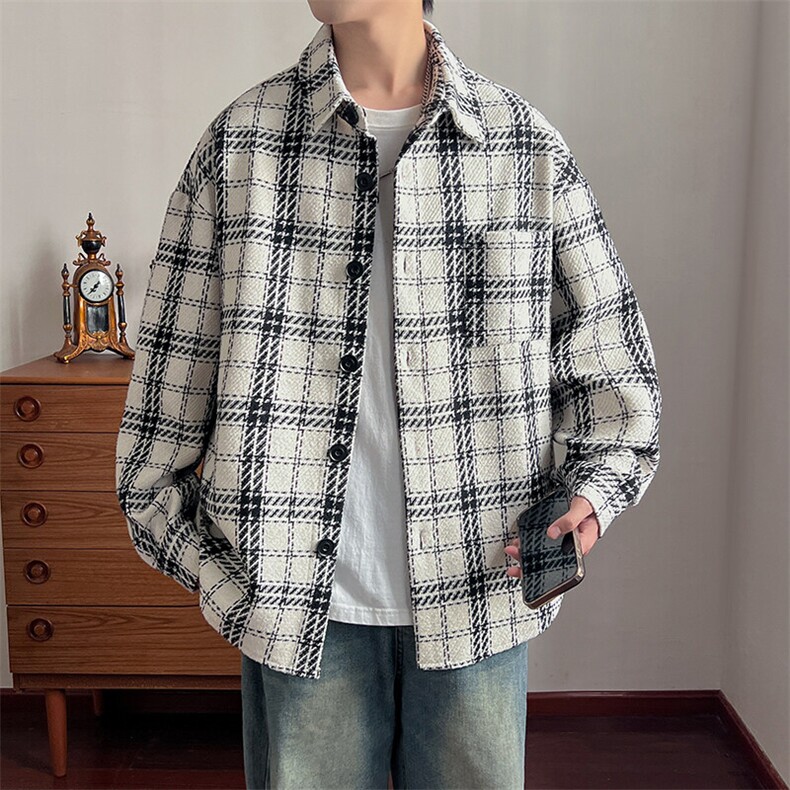 秋季小香风格子翻领宽松大码休闲时尚百搭夹克外套男CS202-P65，男装夹克，星座505-3