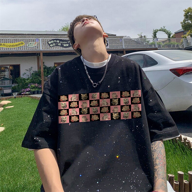 量大优供抖音视频支持得物配合二开美式满天星亮片短袖T恤MTX381,男装T恤,电商A486