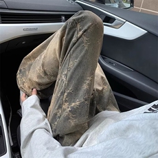 【现货】提花牛仔裤男秋季阔腿裤设计感潮满印长裤NZA236，男装牛仔裤，星座516A