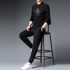 秋季男士休闲两件套圆领潮牌套装中年宽松免烫卫衣打底衫衣服秋装，男装休闲套装，电商B212（原钱塘6029）