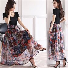 套头高腰圆领短袖中长款印花大摆2022年夏季连衣裙，女装连衣裙，时尚俏佳人