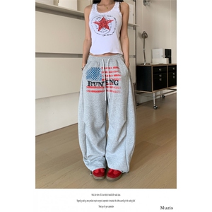 W10231-P55 网图现货 美式复古印花褶皱弯刀裤街舞运动宽松阔腿裤图片