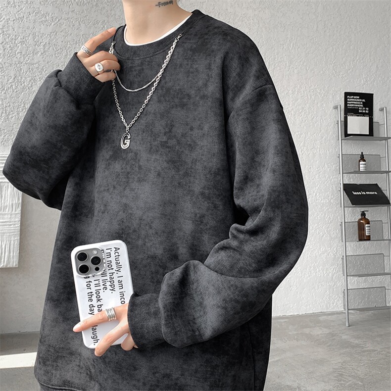 现货10087特批40加绒特批50设计感扎染百搭圆领卫衣【带项链】,男装卫衣,电商A059