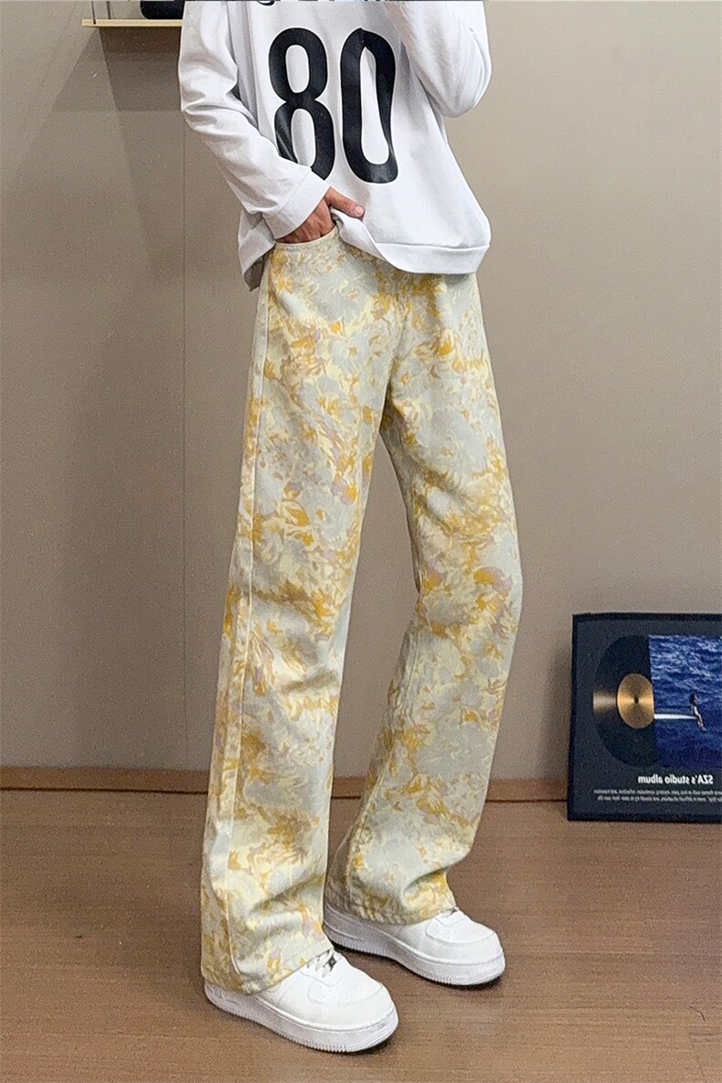 B221美式ins高街暗黑宽松直筒印花牛仔裤LK25439-特P45控78,男装牛仔裤,电商B221