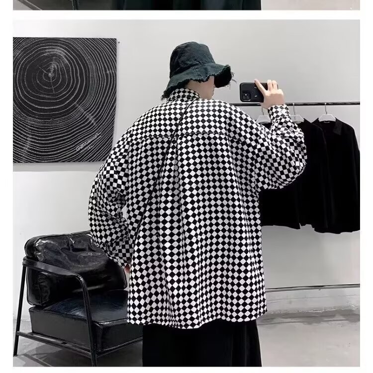 新款千鸟格衬衫男士高级感潮牌韩版上衣2025新款春秋款潮,男装衬衫,星座1210-1