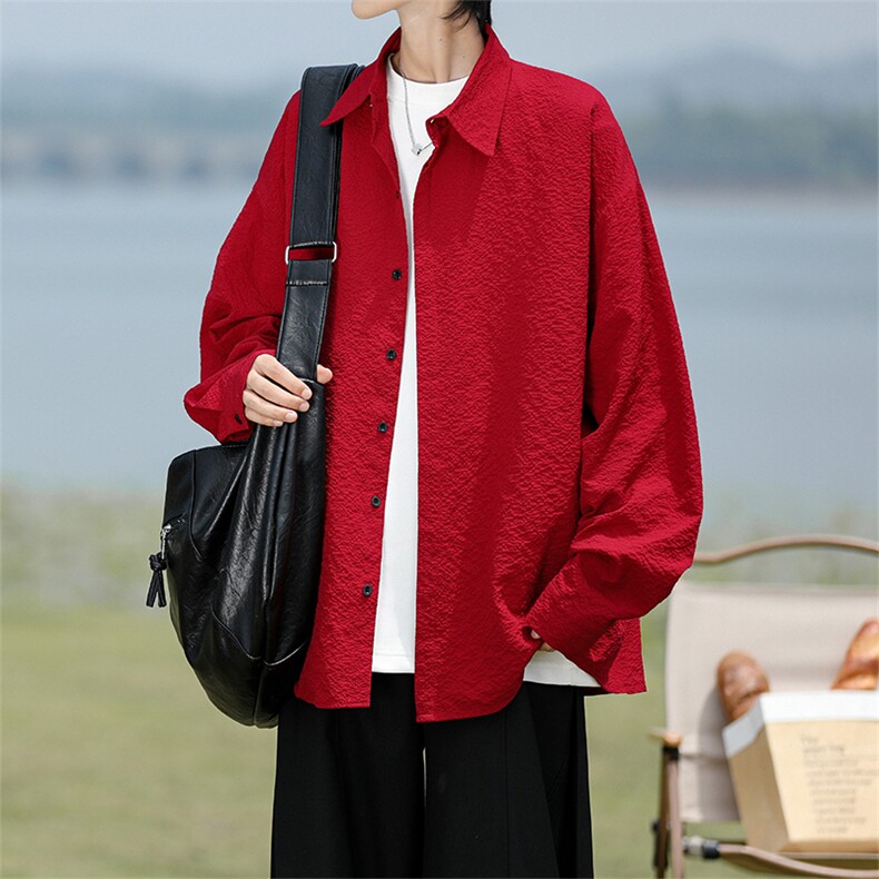 8XL-M泡泡纱盐缩肌理长袖衬衫男春季冰丝外套防晒衬衣CS29007P40图片