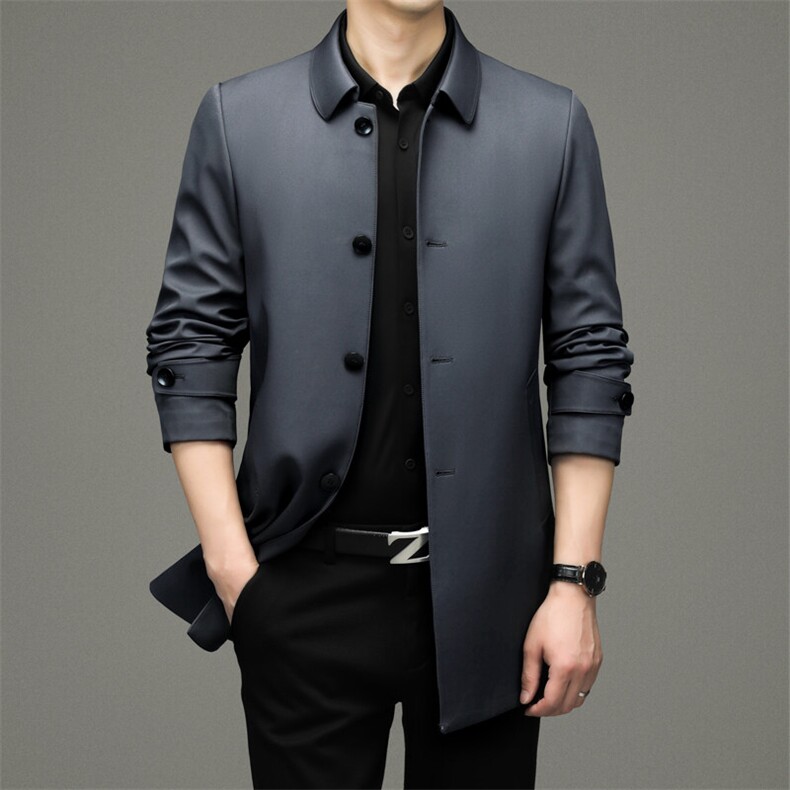 GDN-F2156春秋新款男士风衣翻领商务领导服男装纯色外套图片