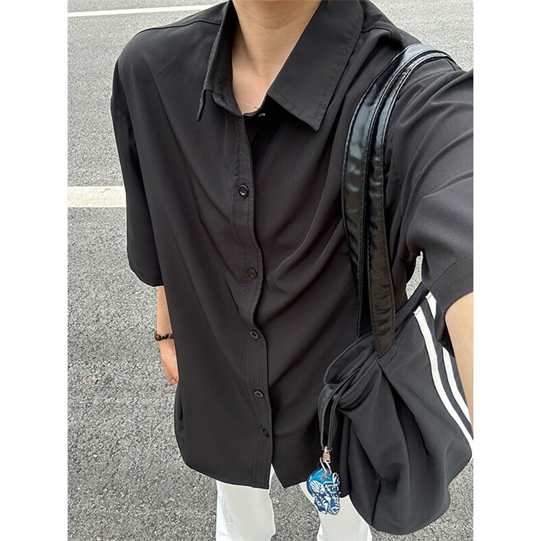 薄款冰丝短袖衬衫男简约纯色垂感休闲痞帅衬衣CS288-P20,男装T恤,星座301C-5