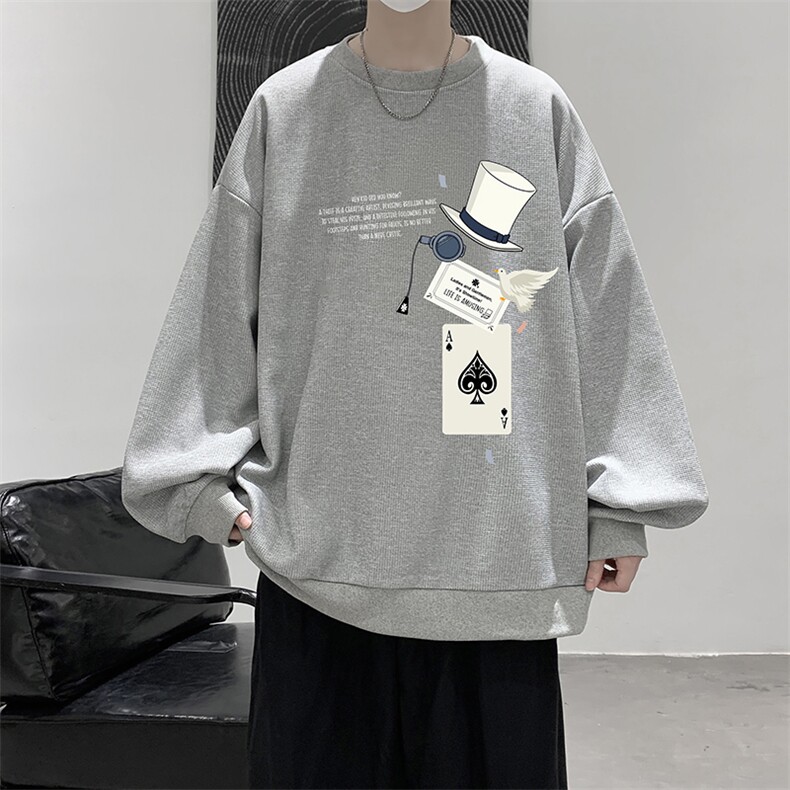 5XL华夫格卫衣男大码胖子圆领长袖t恤HW76373-P30加绒款-P40,男装卫衣,电商A040