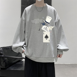 5XL华夫格卫衣男大码胖子圆领长袖t恤 HW76373-P30加绒款-P40图片