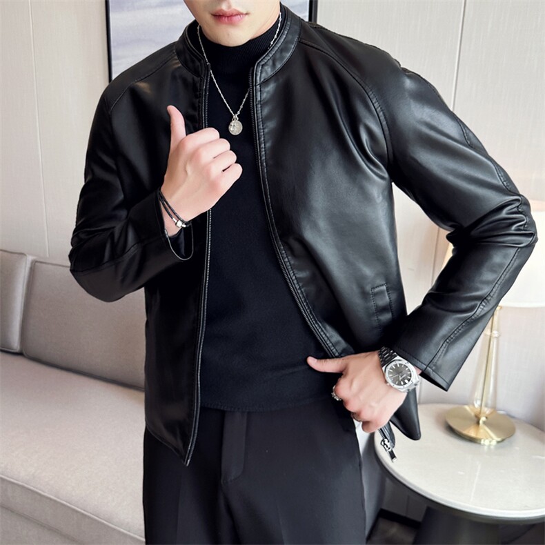 加棉加厚皮衣夹克修身立领PU皮衣外套男py56805-p78加绒p88,男装皮衣,电商D303