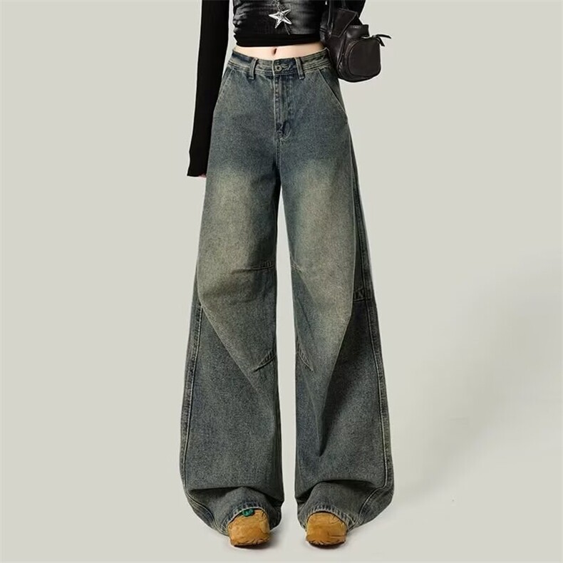 水洗做旧宽松微喇叭牛仔裤春秋高腰复古显瘦百搭直筒裤AMF118P45，男装牛仔裤，星座1013-5