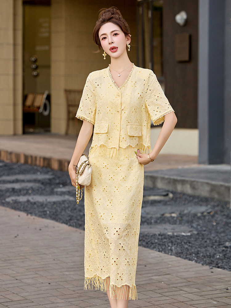 小香风时尚拼接套装裙女2025初夏穿搭气质减龄高级感两件套半身裙,女装套装/套裙,妙形