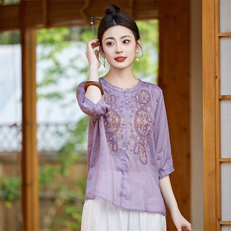 棉麻套装女绣花新款夏装搭配一整套中年妈妈阔腿裤装亚麻两件套,女装套装/套裙,衣之秀
