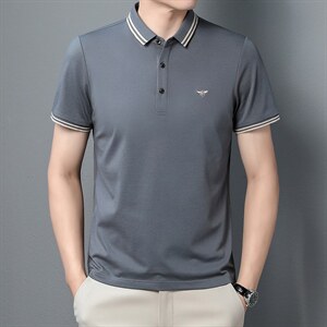 2023夏季新款中青年男士翻领纯色POLO上衣宽松打底衫男装休闲体恤图片