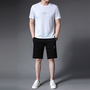 夏季新款套装男2022宽松薄款短袖冰丝套装男休闲时尚百搭夏装图片