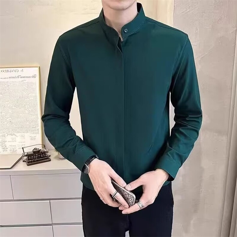 立领衬衫男士长袖春秋款2025年新款高级感新中式男装痞帅衬衣男款,男装衬衫,星座506A