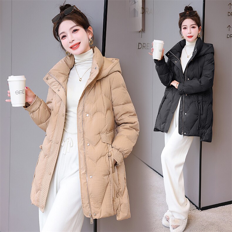 2024冬季新款肌理感90白鸭绒羽绒服女设计感小众时尚连帽加厚外套,女装羽绒服,火爆靓佳人