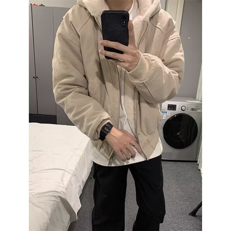 美式复古港风棉服连帽外套男春秋高级设计感小众休闲夹棉夹克,男装夹克,星座506A