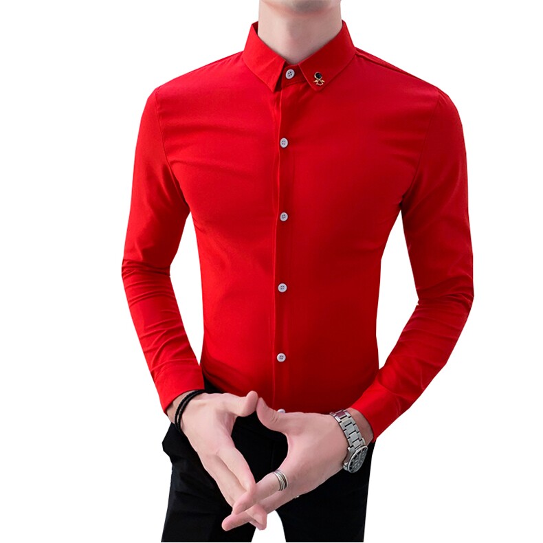 312A-732-P502025秋季新款纯色修身长袖衬衫社会精神小伙衬衣,男装衬衫,星座312A-5