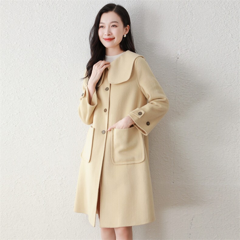 赫本风小个子双面羊毛大衣女2025新款秋冬中长款羊毛呢外套高级感,女装双面呢大衣,阿舍尔精品