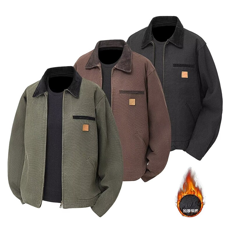 冬款男棉衣灯芯绒领保暖加绒加厚棉服外套JK1118 P100加绒P125图片