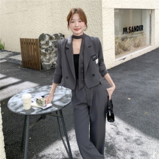 新品高级灰休闲套装送丝巾2C2368015P175K238，女装套装/套裙，2C236