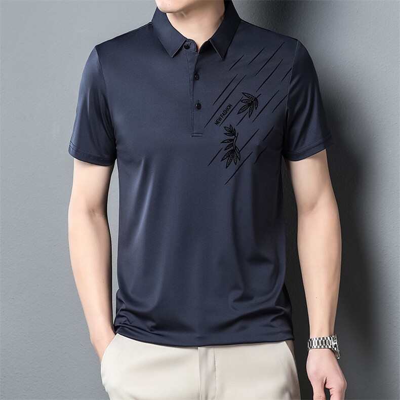 新品2024年夏季男士短袖T恤翻领印花商务休闲中年爸爸装上衣男P48,男装Polo衫,钱塘6003A(原)4033A