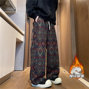 8XL-M羊羔绒裤子男冬季加绒加厚民族风重磅针织棉裤大码KZ023P78图片