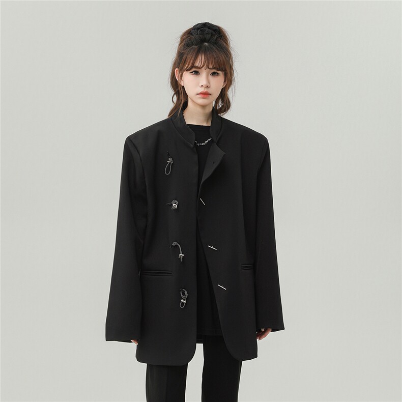 中式金属盘扣设计西服女成分：96%聚酯纤维4%氨纶XF77071P85控128,男装西服,星座226-1