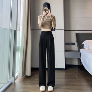 阔腿裤女春秋高腰显瘦垂感梨形身材裤子直筒拖地裤双扣休闲西装裤图片