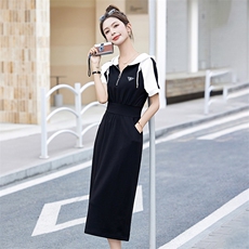 休闲时尚运动风卫衣连衣裙女2025夏季新款小个子连帽收腰气质长裙，女装连衣裙，琦鑫阁（原依鑫阁）